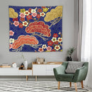 HZOHNAGO Japanese Tapestry Art Abstract Colorful Cherry Blossom Blue Background Pattern Printed Wall Tapestry Painting Wall Hanging for Bedroom Living Room Dorm 60" W x 50" H by CozyNest Decor