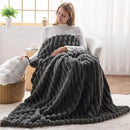 NEWCOSPLAY Faux Fur Throw Blanket Grey 3D Ribbed Plush Thick Warm Blanket for Couch Sofa Bed 850GSM (Grey Ribbed, Throw(50"x60")) by CozyNest Decor