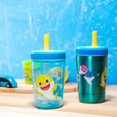 Zak Designs Baby Shark Kelso Tumbler Set, Leak-Proof Screw-On Lid with Straw, Bundle for Kids Includes Plastic and Stainless Steel Cups with Bonus Sipper (3pc Set, Non-BPA)15 fl oz. by TinyTreasures Baby Boutique