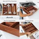 Adjustable Kitchen Drawer Organizer for Utensils and Junk, Food-Safe Contract Grade with 100% Sustainable Wood, Non-Slip, Expandable from 10.5 to 18.5 Inches Wide - Natural Acacia by CozyNest Decor