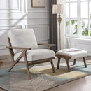 chairus 2 Sets Mid-Century Modern Accent Chairs with Ottoman, Linen Fabric Armchair with Wood Legs Comfy Upholstered Single Sofa Chair for Living Room/Bedroom/Lounge, White by CozyNest Decor