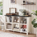 Farmhouse 6 Cube Bookshelf, Antique White & Black Wooden Storage Organizer Book Shelf, 47" Cubby Hallway Bookcase, Kids Toy Storage Cabinet, Modern Open Book Case for Living Room, Playroom by CozyNest Decor