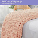 Bigacogo Chunky Knit Throw Blanket for Couch, 51x63 inches, 100% Hand Knitted with Thick Jumbo Chenille Yarn, Cozy Soft Large Rope Knot Cable Crochet Blankets for Sofa Bed Living Room, Peach Fuzz by CozyNest Decor