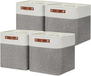 DULLEMELO [Set of 4 Storage Cubes Baskets for Organizing, 12 x 12 x 12 inch Cube Storage Organizer Bins with Leather Handles, Foldable Fabric Cloth Bins for Cube Storage(4 Pack - 12" White&Grey) by TinyTreasures Baby Boutique