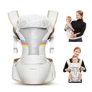 Baby Carrier with Hip Seat, BeBeBus 2-in-1 Ergonomic Newborn to Toddler Carrier up to 44 lbs, Detachable Hands-Free for Infant, All Season Forward-Facing Carry, Fits Waist Sizes up to 38 inch (White) by TinyTreasures Baby Boutique
