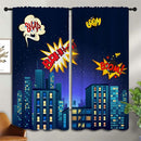 Superhero Rod Pocket Blackout Curtains for Boy Girl Bedroom, Cartoon Skyline Buildings Cityscape Thermal Insulated Home Window Drapes for Living Room Darkening, 72x63 inch by TinyTreasures Baby Boutique
