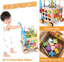9-in-1 Wooden Activity Cube | Wooden Baby Walker, Sit-to-Stand Learning Walker Activity Center, Early Educational Push & Pull Toys for Baby Toddler Boys Girls, Height & Brake Adjustable by TinyTreasures Baby Boutique