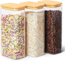 ComSaf 2 Qt Rectangle Glass Storage Containers with Lids, Glass Jars with Bamboo Lids, Clear Food Jar, Square Canister Set of 3, Pantry Organizers and Storage for Flour Pasta Coffee Bean by CozyNest Decor