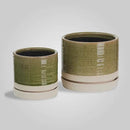 6 + 8 Inch Plant Pots, Ceramic Planter Pot with Drainage Hole & Saucer, Indoor/Outdoor Cylinder Round Planter Pot, Green by GreenHaven Gardens