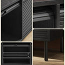 59 Inch TV Stand with Power Outlet for TVs up to 65 Inch, Entertainment Center with Storage, Mid-Century Modern TV Console, Adjustable Shelf & Sliding Doors, TV Stand for Living Room, Bedroom, Black by CozyNest Decor