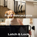 Cumbor 2-Pack Retractable Baby Gates for Stairs, 55" Wide Soft Mesh Pet Gate for Dogs with One Hand Opening, 34" Tall Toddler Gate with Top Lock for Bedroom, Doorways, Indoor/Outdoor, Black by TinyTreasures Baby Boutique