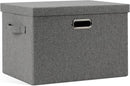 Large 17" 36 Quart Collapsible Stackable Storage Bins with Lids, 1 Pack Grey Foldable Fabric Closet Storage Boxes with Lids, 4 Handles Heavy-duty Linen Cube Baskets for Bedroom by TinyTreasures Baby Boutique