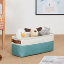 DULLEMELO Small Bathroom Closet Storage Baskets Canvas Fabric Storage Bins for Toilet 2 Pack Collapsible Home Organizer With Handles (White&Teal) by TinyTreasures Baby Boutique