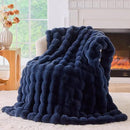 BENVWE Fluffy Faux Fur Throw Blanket for Couch, Soft Plush Thick Cozy Fuzzy Luxury Minky Bubble Blanket for Home Living Room Decor Gift for Women, Navy Blue, 51" x 63", 1100GSM by CozyNest Decor