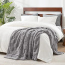 Cozy Bliss Checkered White Faux Rabbit Fur Throw Blanket, Soft Fuzzy Fluffy Minky Cream Furry Blankets for Couch, Bed (Grey, King(108" x 90")) by CozyNest Decor