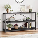 LVB Black Console Table, Modern Entryway Table for Hallway Living Room, Industrial Sofa Table Behind Couch, Farmhouse Wooden Metal Entry Table for Foyer with 3-Tier Storage Shelves, Black Oak, 55 Inch by CozyNest Decor