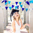Navy Blue Silver Party Decorations Metallic Fabric Triangle Pennant Banner Flag Bunting Garland for Graduation Birthday Retirement Wedding Bachelorette Nautical Ahoy Achor Outdoor Party Supplies by GreenHaven Gardens