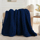 Carriediosa Chunky Knit Throw Blanket 50" X 60", 100% Hand Made Large Chenille Loop Yarn Soft Fluffy Throws for Couch Sofa Bed, Big Crochet Cozy Heavy Thick Cable Woven Blankets, Navy Blue by CozyNest Decor