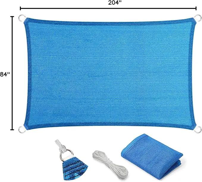 Eden's Decor Straight Flat-Edged Sun Shade Sail Rectangular 7' x 17' Blue UV-Blocking Outdoor Canopy Fabric Cloth Awning for Pergola Patio Garden Backyard Custom Size, photo 9 of 9