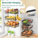 Giwil 3 Tier Countertop Fruit Basket for Kitchen, Vegetable Storage Bread Fruit Bowl Stand with 2 Banana Hooks, Wall Mounted Metal Wire Basket Organizer for Potato Onion, Black by CozyNest Decor
