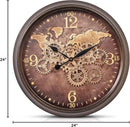 CLXEAST 24 Inch Large Wall Clock with Moving Gears, Industrial Clocks with World Map Dial, Oversized Cool Wall Clock for Living Room Decor,Oil Rubbed Bronze Brown by CozyNest Decor