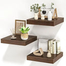 Square Floating Shelves for Wall, 12" W x 12" D x 1.2" H, Small Wooden Wall Mounted Display Shelves with Invisible Brackets for Living Room, Bedroom, Bathroom, Kitchen Decor, Set of 3, Walnut by CozyNest Decor