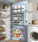 Over The Door Pantry Organizer, Wall Mount Spice Rack, Pantry Hanging Storage and Organization, 8 Adjustable Baskets Heavy-Duty Metal for Home & Kitchen, Back of Door Seasoning Rack - White by CozyNest Decor