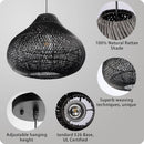 Karjear Black Rattan Chandelier, 16.5 inch Large Wicker Pendant Lights Fixture Hand-Woven Basket Hanging Light for Dining Room Kitchen Island Living Room by GreenHaven Gardens