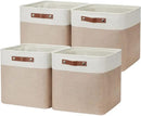DULLEMELO Fabric Storage Cubes,13 inch Cube Stroage Bins for Empty Gift Basket,Toy Nursery Storage Linen Closet Organizers and Storage Baskets Shelves Bins(White&Khaki) by CozyNest Decor