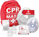 Adult and Infant CPR Mask Combo Kit – 4-Pack – 8 Valves, 4 Gloves, 8 Alcohol Pads – Latex-Free, Portable Pouch for First Responders by TinyTreasures Baby Boutique