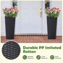 IDZO Wicker All-Weather Planter Set with Liners Tall Plant Decor Box for Outdoors Patio Herb Garden Furnishings - Rectangular Mocha by CozyNest Decor