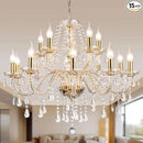 Modern Elegant 15 Lights K9 Crystal Glass Chandelier Golden Pendant Ceiling Lighting European Style for Dining Living Room Bedroom Transparent,15 E12 Bulbs Required by CozyNest Decor