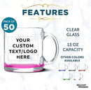 Custom Libbey Clear Glass Coffee Mugs 13 oz. Set of 50, Personalized Bulk Pack - Perfect for Coffee, Tea, Espresso, Hot Cocoa, Other Beverages - Pink Bottom by TinyTreasures Baby Boutique