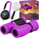 Promora Binoculars for Kids, Set with Magnifying Glass & Compass Purple - Perfect Toy for Little Boys and Girls, Kids Binoculars for 3-12 Years Boys and Girls Present for Toddler by TinyTreasures Baby Boutique