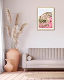 HesenDot Natural OAK Wood Amalfi Coast Framed Wall Art,12x16in Italy Beach Canvas Wall Print, Pink Flowers House Boho Wall Decor for Living Room,Bedroom,Office Gallery Gifts Set of 1 by CozyNest Decor