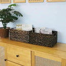 Rectangular Wicker Storage Basket, Dark Water Hyacinth Basket With Inside Handles Shelves Kitchen Office Desk (Large) by GreenHaven Gardens