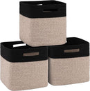 OIAHOMY Cube Storage Basket, 3-Pack Woven Cotton Rope Baskets for Storage, 11-Inch Cube Basket with Handles, Great for Shelves, Closets, Children's Toy Storage and Organization-Black & Brown by TinyTreasures Baby Boutique