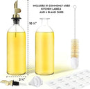 Olive Oil Dispenser Bottle - Includes 55 Kitchen Essential Labels - Cooking Oil Bottles for Kitchen, Coffee Syrup Dispenser - Pourer Spout with 16.9 fl oz Glass Container Cruet - 2pcs, Gold by CozyNest Decor