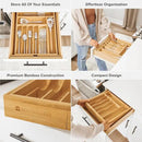 Premium Silverware, Flatware and Utensil Organizer for Kitchen Drawers, Food-Safe Contract Grade, Expandable from 14 to 25 In, Natural Bamboo by CozyNest Decor