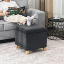 Adeco 18 Inch High Faux Fur Grey Cube Ottoman Storage, Fluffy Striped Velvet Chair Foot Stools, Small Bench Upholstered Vanity Stool with Hinged Lid, Solid Wood Legs by CozyNest Decor