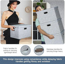 Large 17" 36 Quart Collapsible Stackable Storage Bins with Lids, 3 Packs Blue-Grey Linen Fabric Closet Boxes with Lids, Storage Cube Baskets Container Organizers for Bedroom (17x12x11) by CozyNest Decor