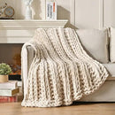 Esterra Chunky Knit Blanket Throw, 100% Handmade Chenille Throw Blanket 40"x50", Soft Thick Yarn Cable Knit Crochet Throw Blanket Rope Knot Throw for Couch Bed Sofa, Apricot White by CozyNest Decor