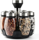 Mlici 6PC Spinning Glass Spice Jars - 360° Rotating Spice Rack Organizer with Jars, Stainless Steel Revolving Seasoning Holder Jars for Countertop Cabinet Kitchen Spices Cruets by CozyNest Decor