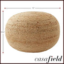 Casafield Hand-Braided Jute Pouf Ottoman Footrest, 19" Round x 10-1/2" High, Natural Woven Boho Floor Cushion, Home Decor for Living Room, Bedroom, Apartment by CozyNest Decor