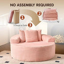 ovios 58" Oversized Round Chair Lounge Chaise Indoor, No Assembly Required, Cloud Large Circle Chair with Plush Fuax Fur, Fluffy Modern Sleeper Sofa Bed for Reading Yoga, Pink (Plush Corduroy Fabric) by CozyNest Decor