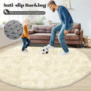 4FT Round Rug for Bedroom: Fluffy Shag Soft Washable Rugs Circle Small Fuzzy Plush Indoor Carpet for Living Room Nursery Playroom Dorm Kids Girls Boys Room (Cream White, 4'x4') by TinyTreasures Baby Boutique