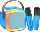 Kinglucky Mini Karaoke Machine for Kids, 2025 TOP Birthday Gifts Ideas for 3-12 Year Old Girls, Christmas Party Gifts Kids' Personal Video Players Accessories with 2 Wireless Microphones - Gold Blue by TinyTreasures Baby Boutique