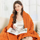 Admitrack Chunky Knit Blanket Throw, 100% Hand Knit Chenille Throw Blanket for Sofa & Home Decor, Soft and Cozy Knitted Throw Blankets (Orange, 51"x63") by CozyNest Decor
