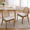 Mid Century Dining Chairs Set of 2, Accent Rattan Linen Fabric Side Chairs Kitchen Chair with Solid Wooden Legs for Living Room Dining Room, Beige by CozyNest Decor