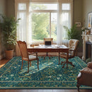 Joydeco Washable Large Area Rug 8x10, Boho Floral Rugs for Living Room Non Slip, Soft Low-Pile Botanical Forest Indoor Floor Throw Carpet for Dining Home Office Playroom, Dark Blue by TinyTreasures Baby Boutique